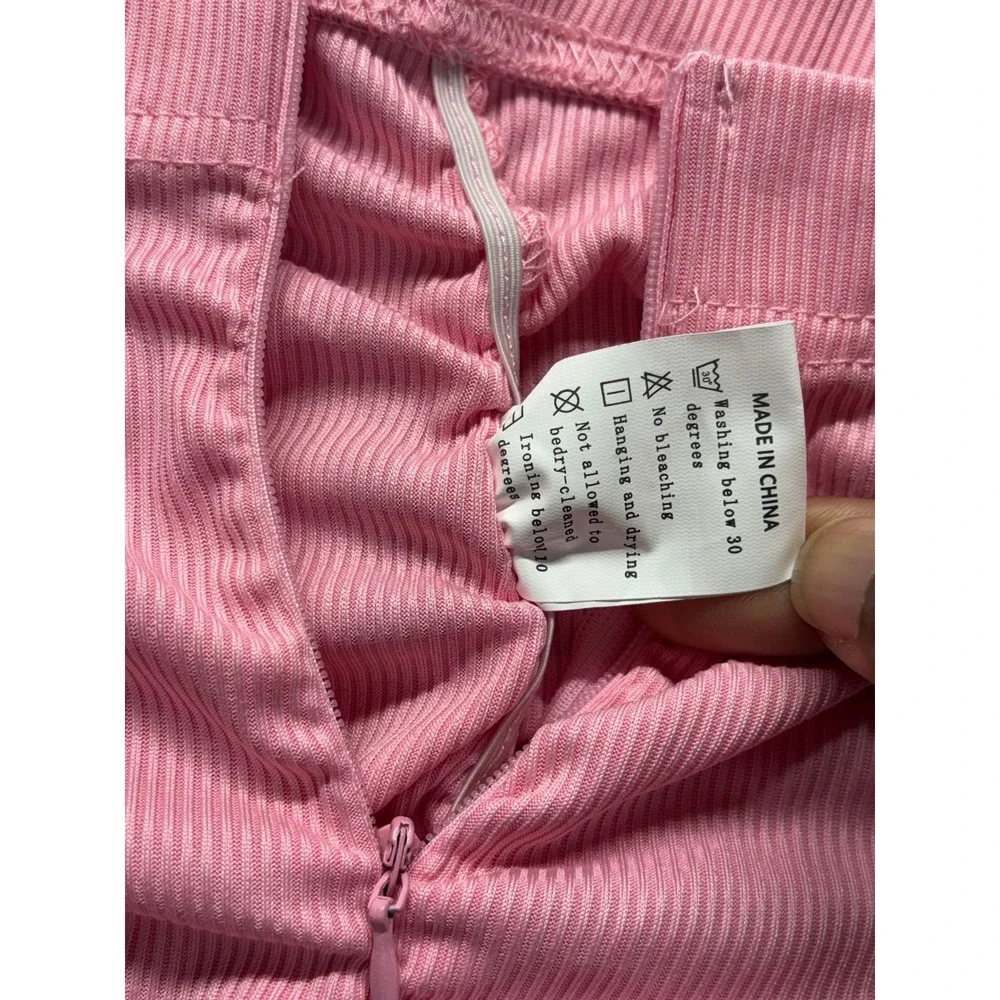 Pink Ribbed Ruched Stacked Leggings High Waisted Tie Hem Pants 2XL